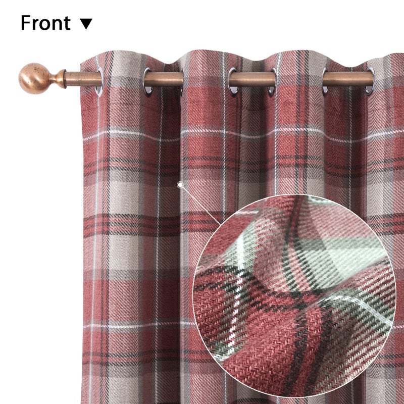 always4u Plaid Curtains Highland Woolen Look Modern Classic Window Drapes Red Check Tartan Curtains for Living Room Bedroom 2 Panels Burgundy Red 45 * 84 Inches - Image 3